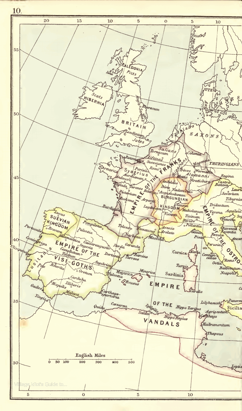 Barbarian Empires of Western Europe: J.G. Bartholomew, A literary & historical atlas of Europe p10